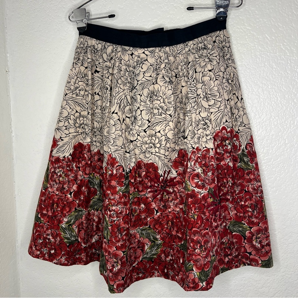 Anthro Edme & Esyllte A-Line Skirt Floral Print Beaded Boho Cottagecore Size 4
